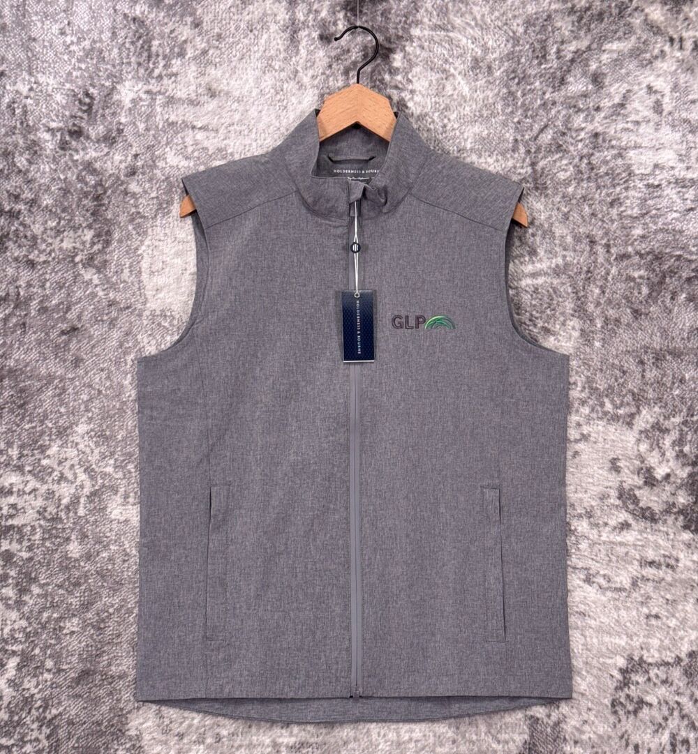 New Holderness & Bourne Conrad Vest Medium Mens Gray Full Zip Golf Performance
